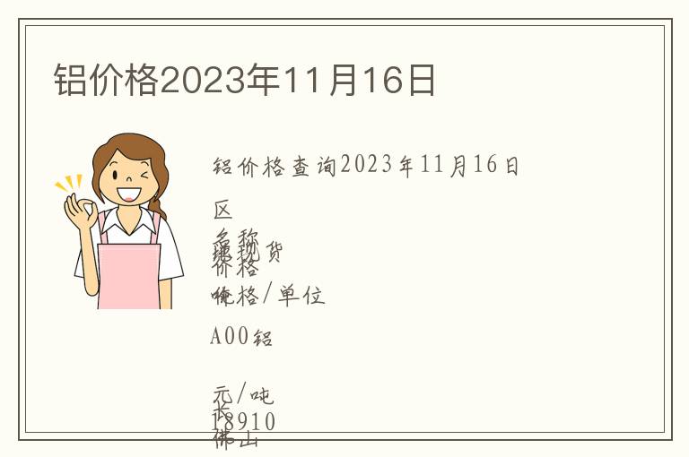 鋁價格2023年11月16日