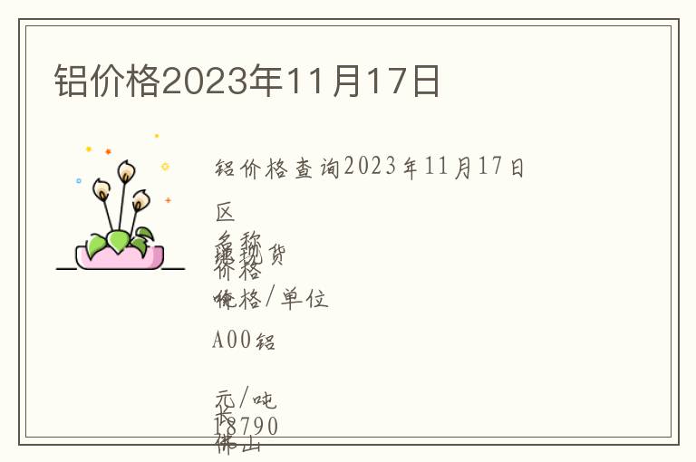 鋁價格2023年11月17日