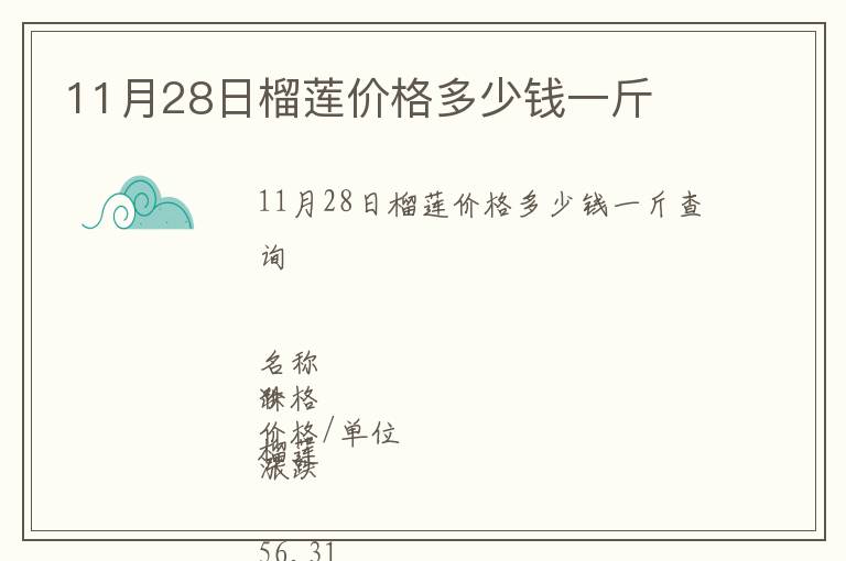 11月28日榴蓮價格多少錢一斤