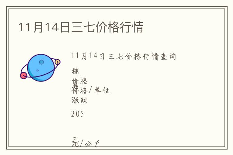 11月14日三七價格行情