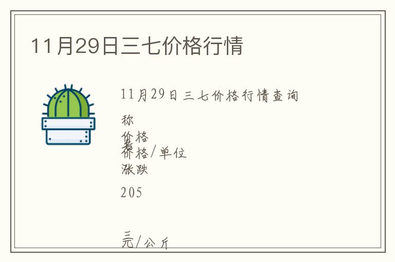 11月29日三七價(jià)格行情