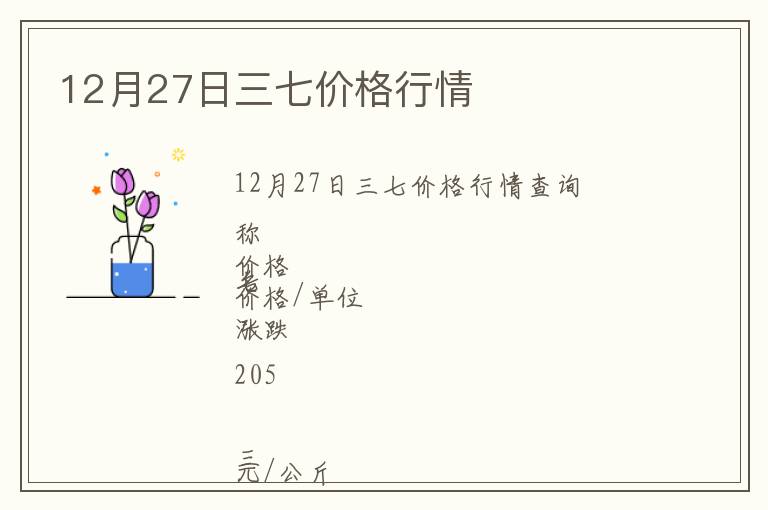 12月27日三七價格行情