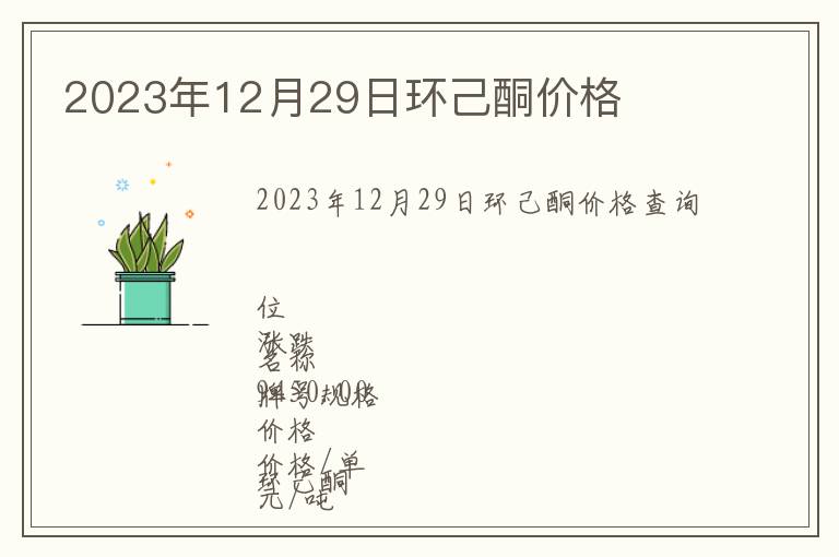 2023年12月29日環己酮價格