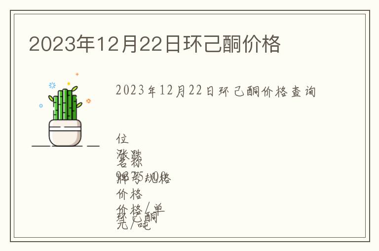 2023年12月22日環己酮價格