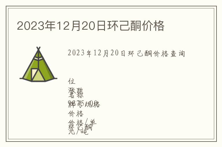 2023年12月20日環己酮價格