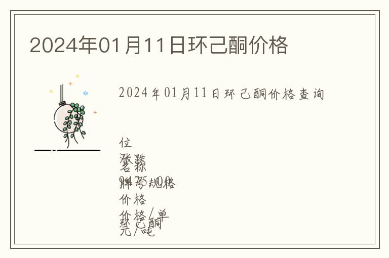 2024年01月11日環(huán)己酮價(jià)格