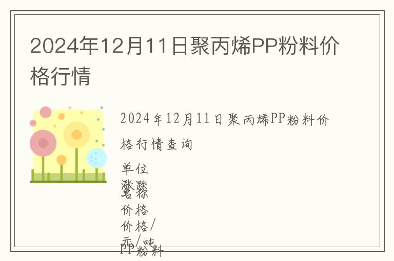 2024年12月11日聚丙烯PP粉料價格行情