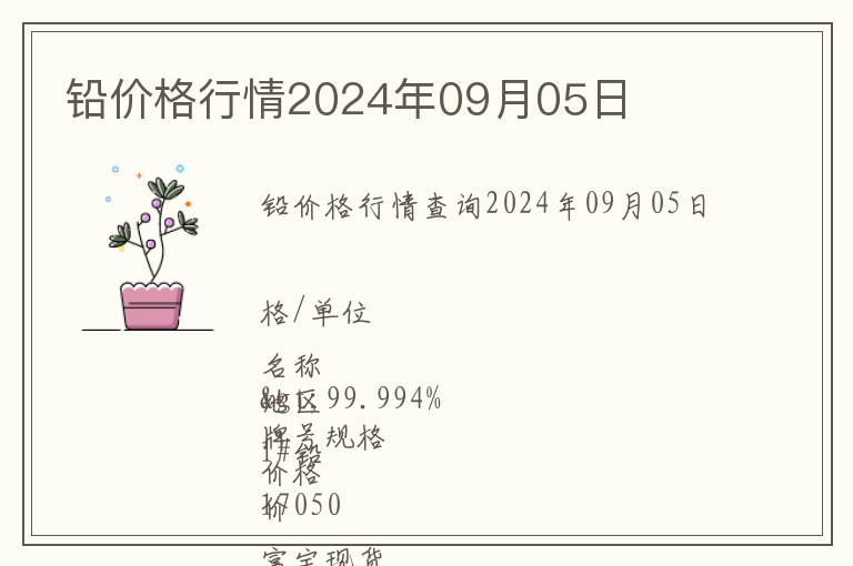 鉛價格行情2024年09月05日