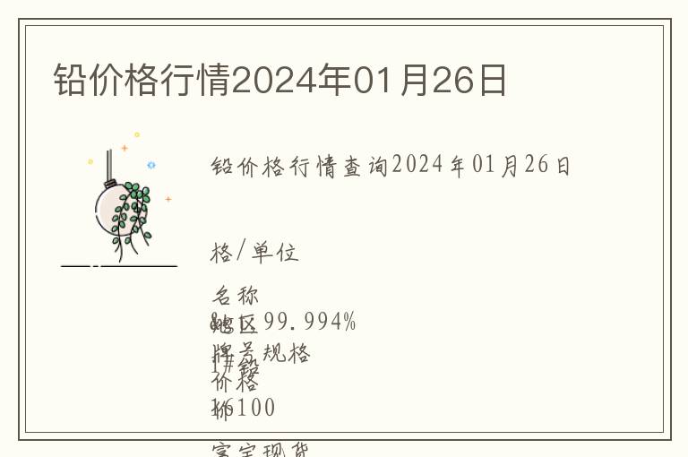 鉛價(jià)格行情2024年01月26日