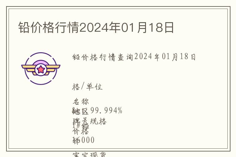 鉛價格行情2024年01月18日