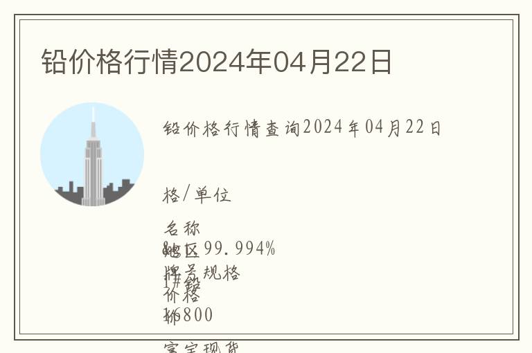 鉛價格行情2024年04月22日