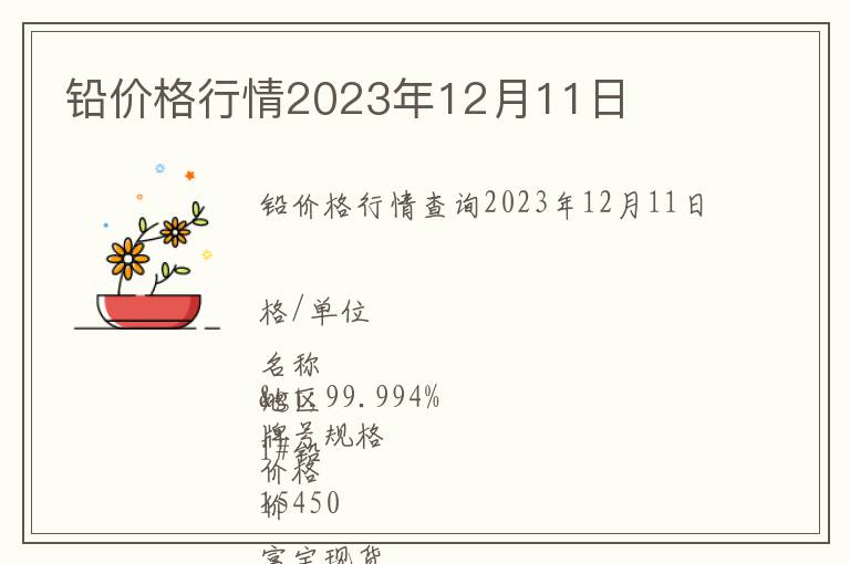 鉛價格行情2023年12月11日