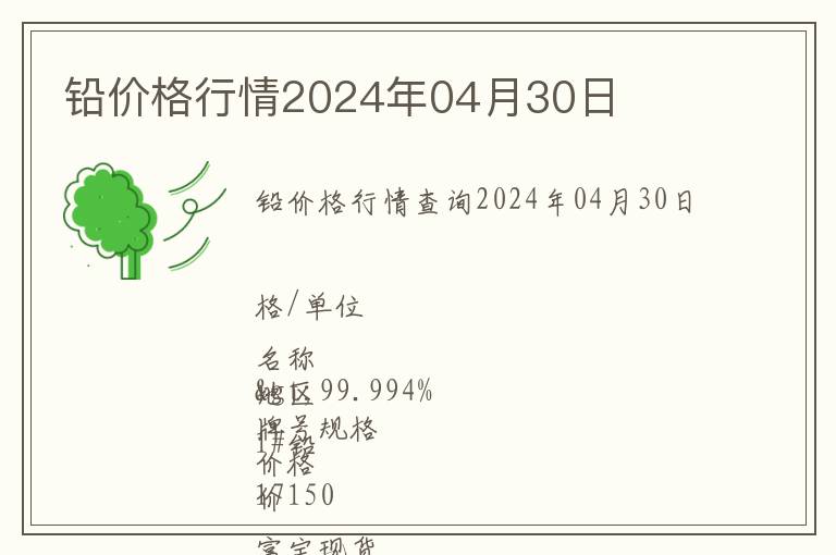 鉛價格行情2024年04月30日