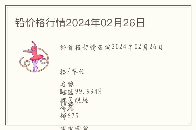 鉛價格行情2024年02月26日