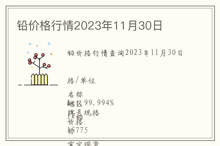 鉛價格行情2023年11月30日