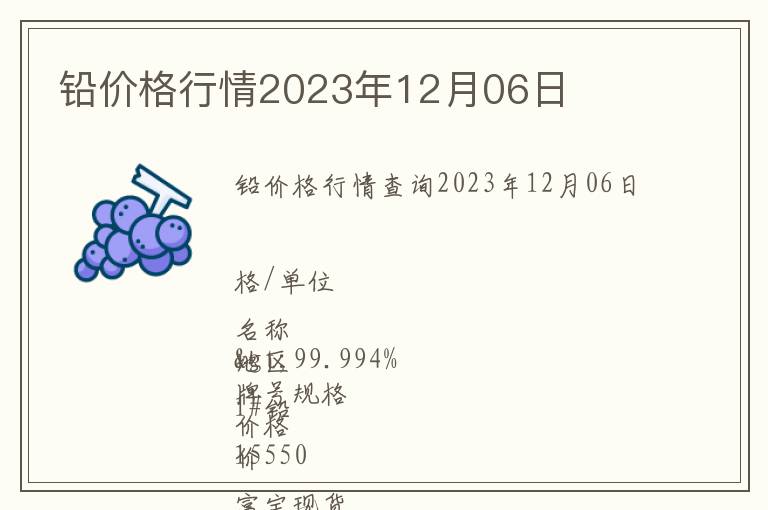 鉛價格行情2023年12月06日