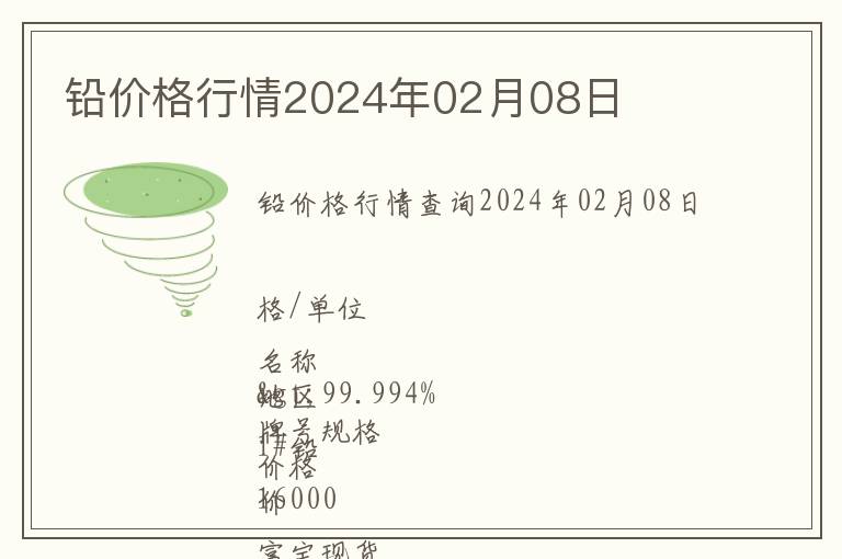 鉛價格行情2024年02月08日