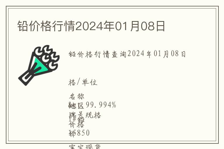 鉛價格行情2024年01月08日