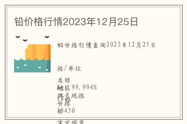 鉛價格行情2023年12月25日