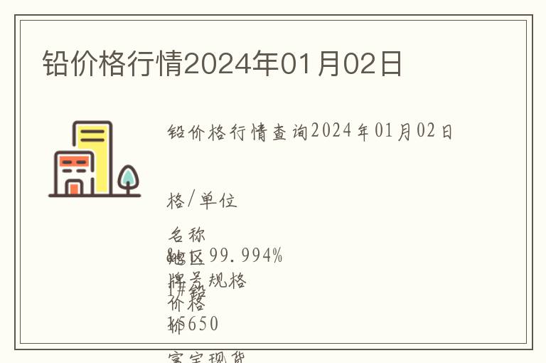 鉛價(jià)格行情2024年01月02日