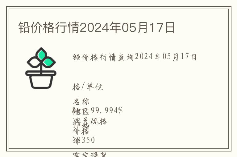 鉛價格行情2024年05月17日