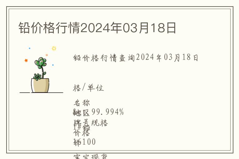 鉛價格行情2024年03月18日