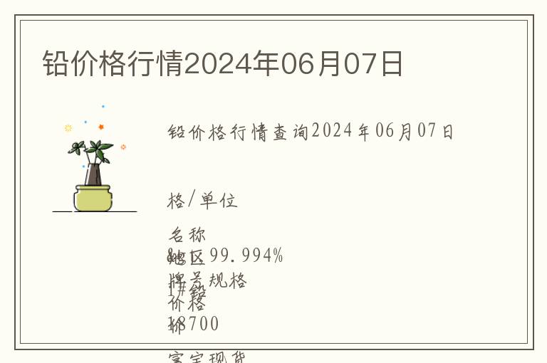 鉛價格行情2024年06月07日