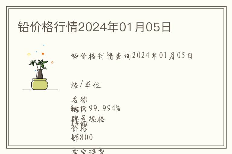 鉛價格行情2024年01月05日