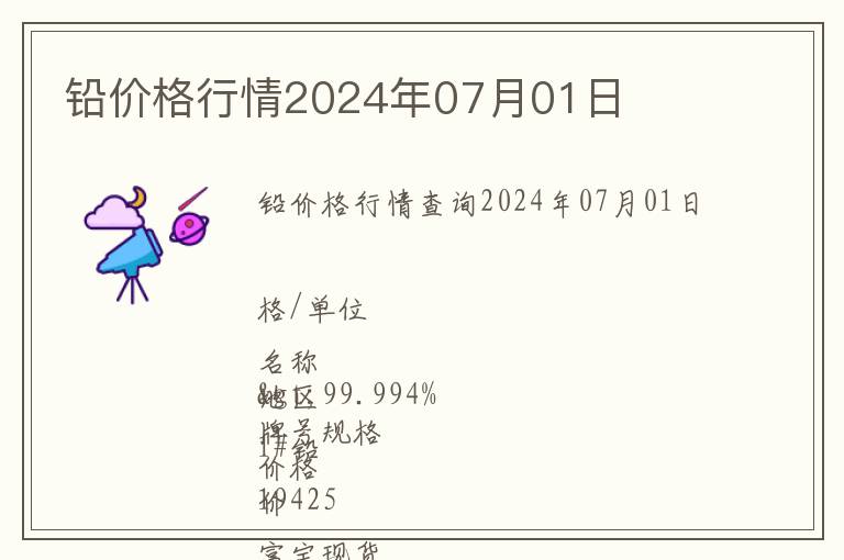 鉛價(jià)格行情2024年07月01日