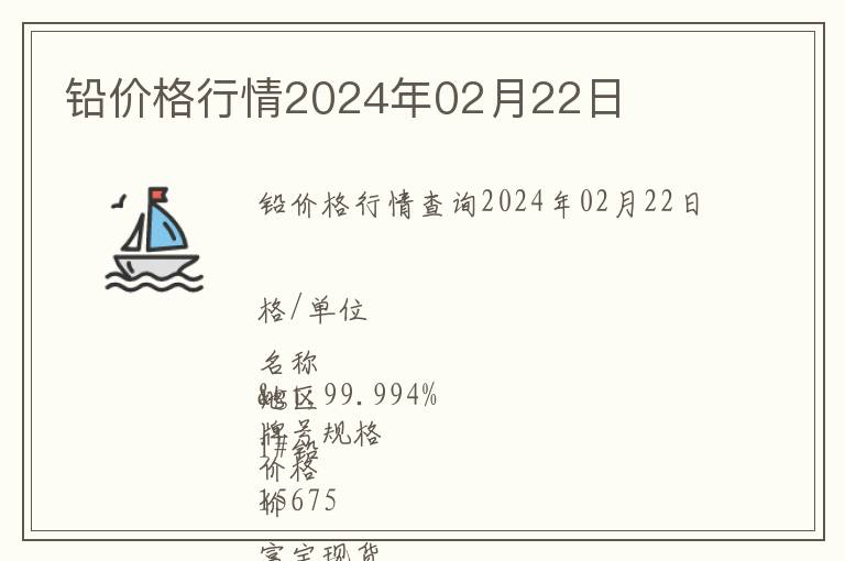 鉛價格行情2024年02月22日