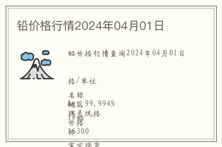 鉛價(jià)格行情2024年04月01日