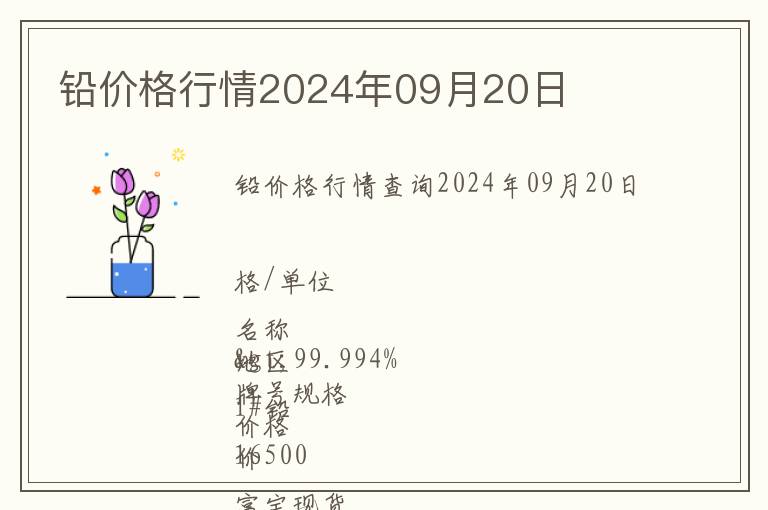 鉛價格行情2024年09月20日