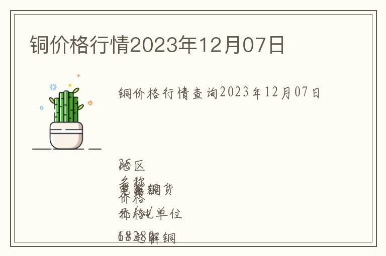 銅價格行情2023年12月07日