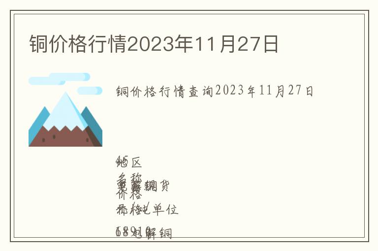 銅價格行情2023年11月27日