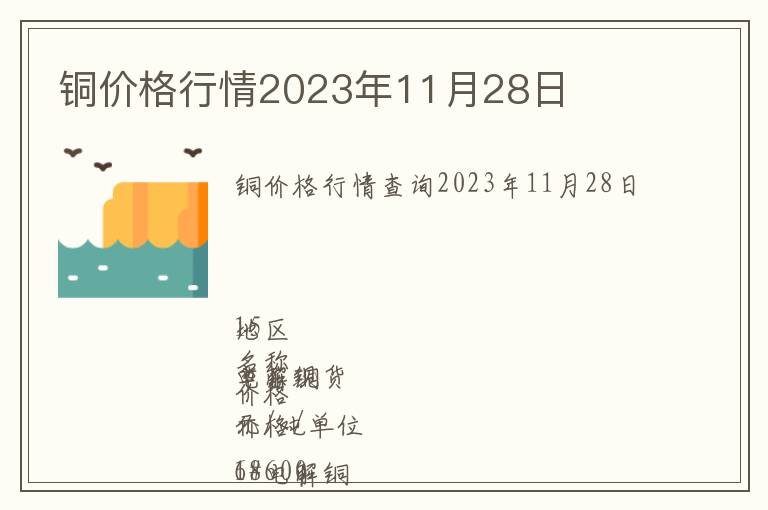 銅價(jià)格行情2023年11月28日