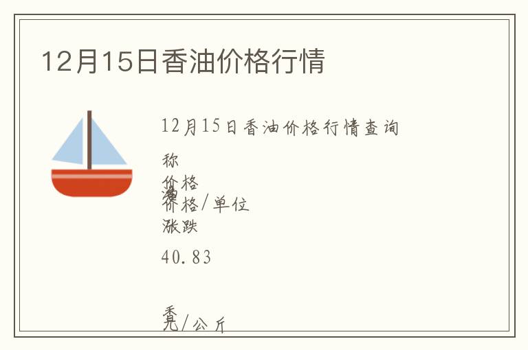 12月15日香油價格行情