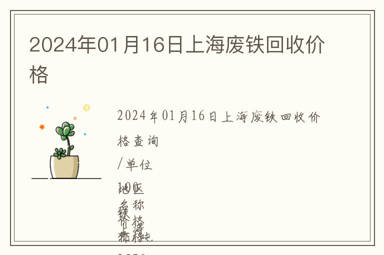 2024年01月16日上海廢鐵回收價格