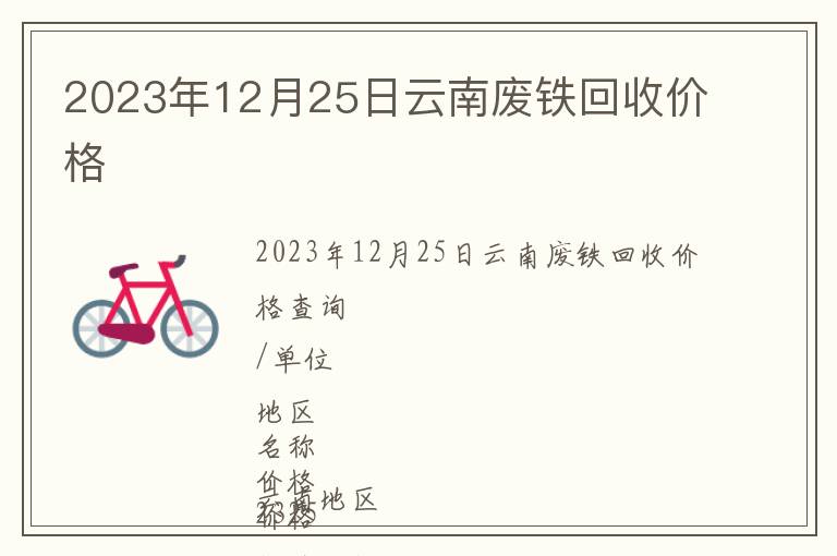 2023年12月25日云南廢鐵回收價格