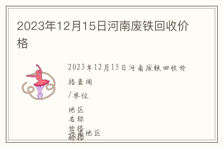 2023年12月15日河南廢鐵回收價格