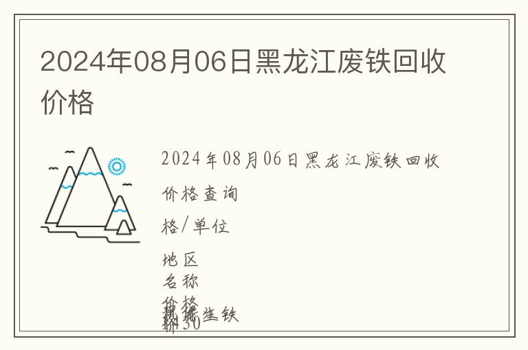 2024年08月06日黑龍江廢鐵回收價格