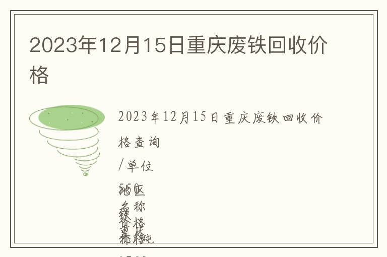 2023年12月15日重慶廢鐵回收價格