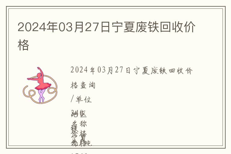 2024年03月27日寧夏廢鐵回收價格