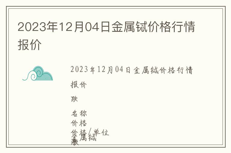 2023年12月04日金屬鋱價格行情報價