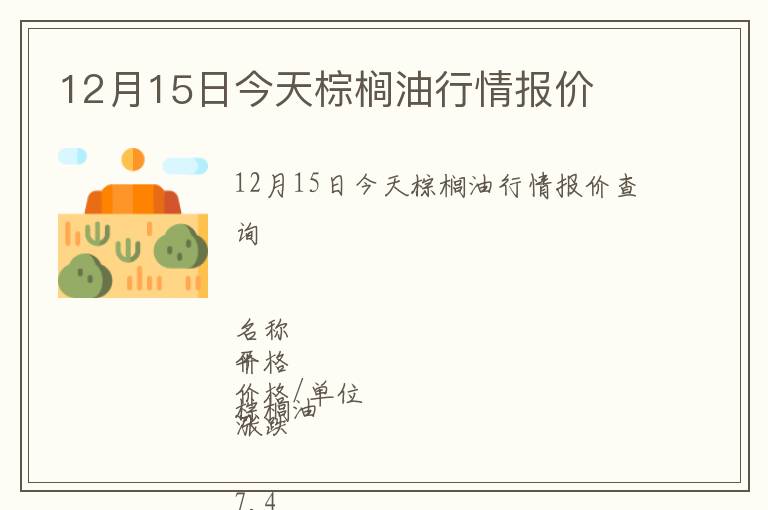 12月15日今天棕櫚油行情報價