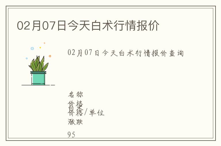 02月07日今天白術行情報價