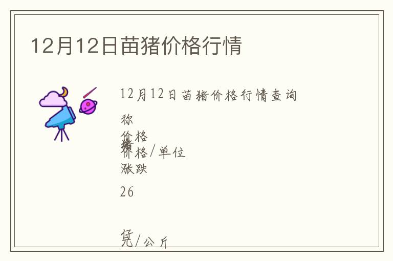 12月12日苗豬價格行情