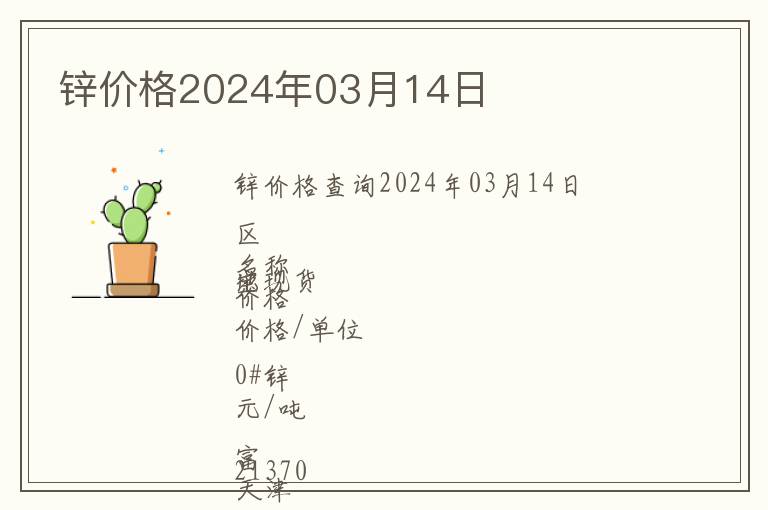 鋅價(jià)格2024年03月14日