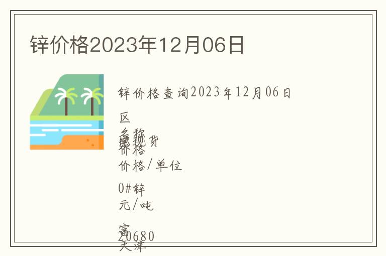 鋅價格2023年12月06日