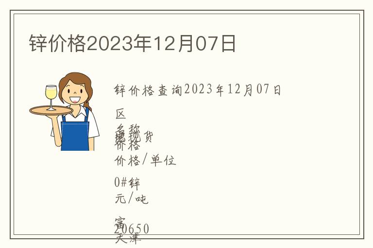 鋅價格2023年12月07日